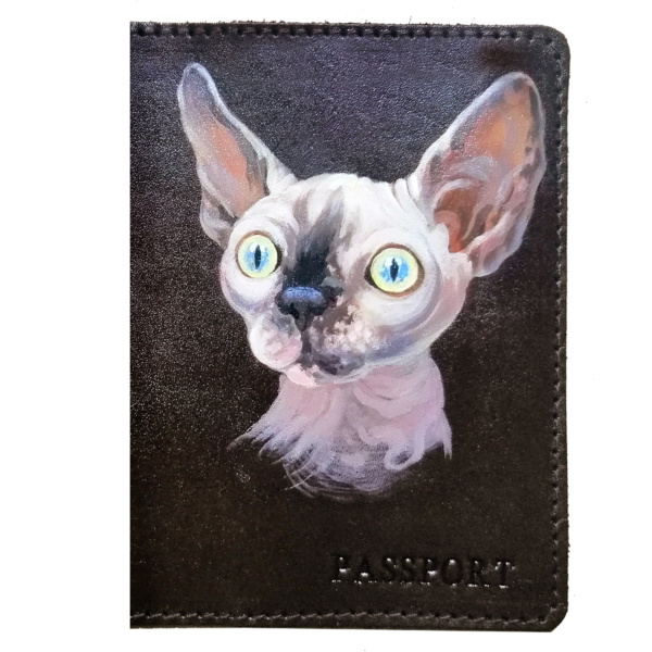 Обложка на паспорт кожаная коричневая «Сфинкс» №6